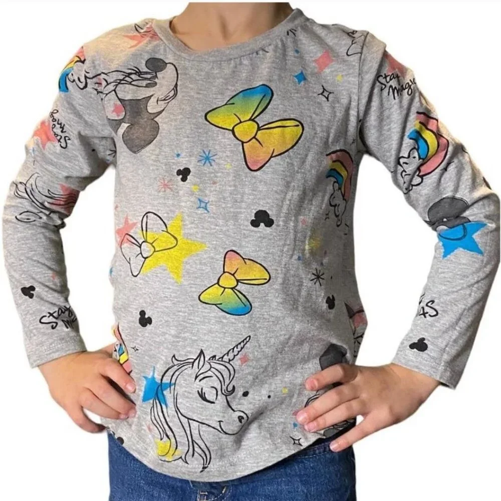 Disney - Girl's Minnie Mouse Stay Magical Long Sleeve Graphic T-Shirt Gray